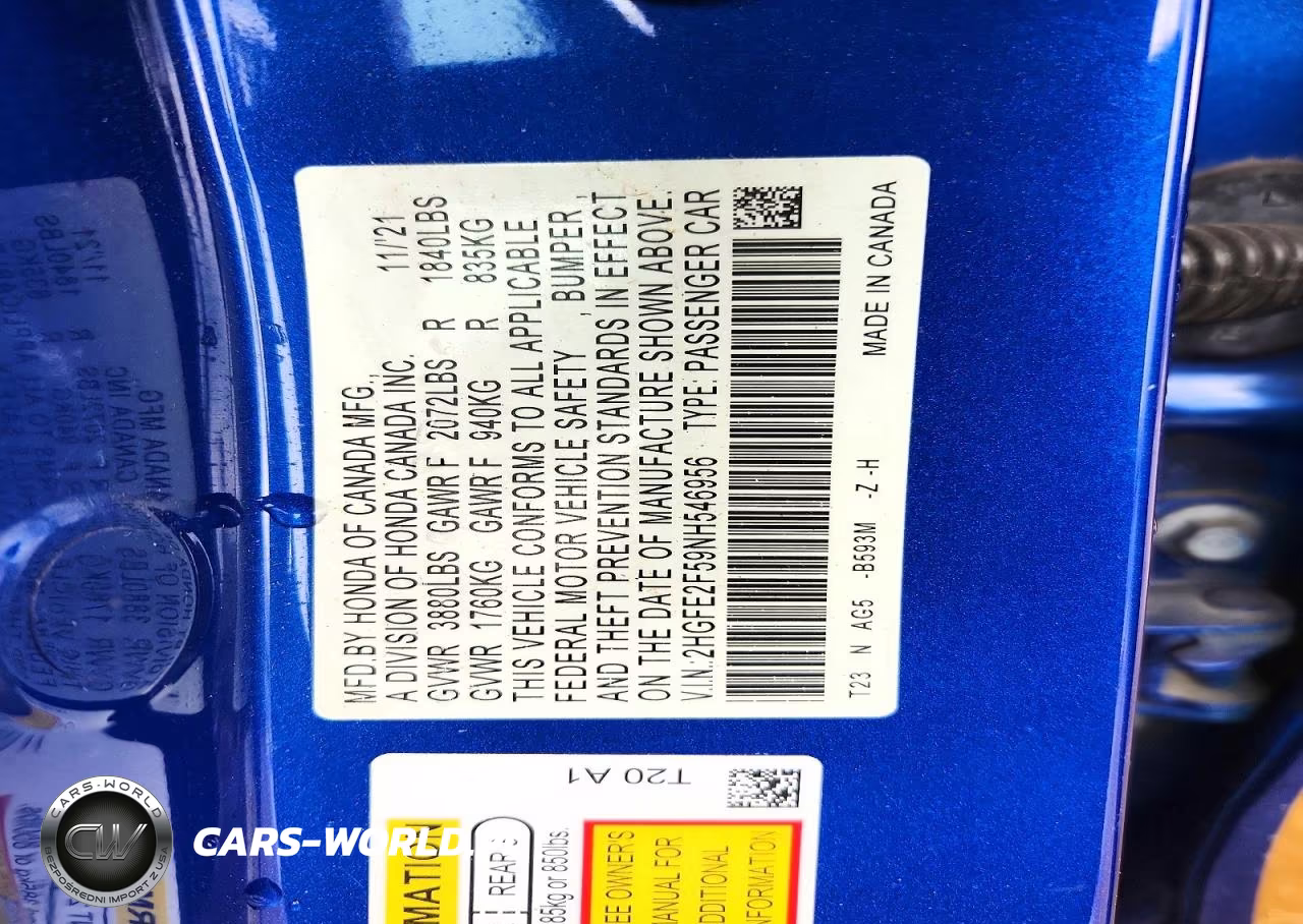 2022 Honda Civic Sport VIN:2HGFE2F59NH546956 - 12