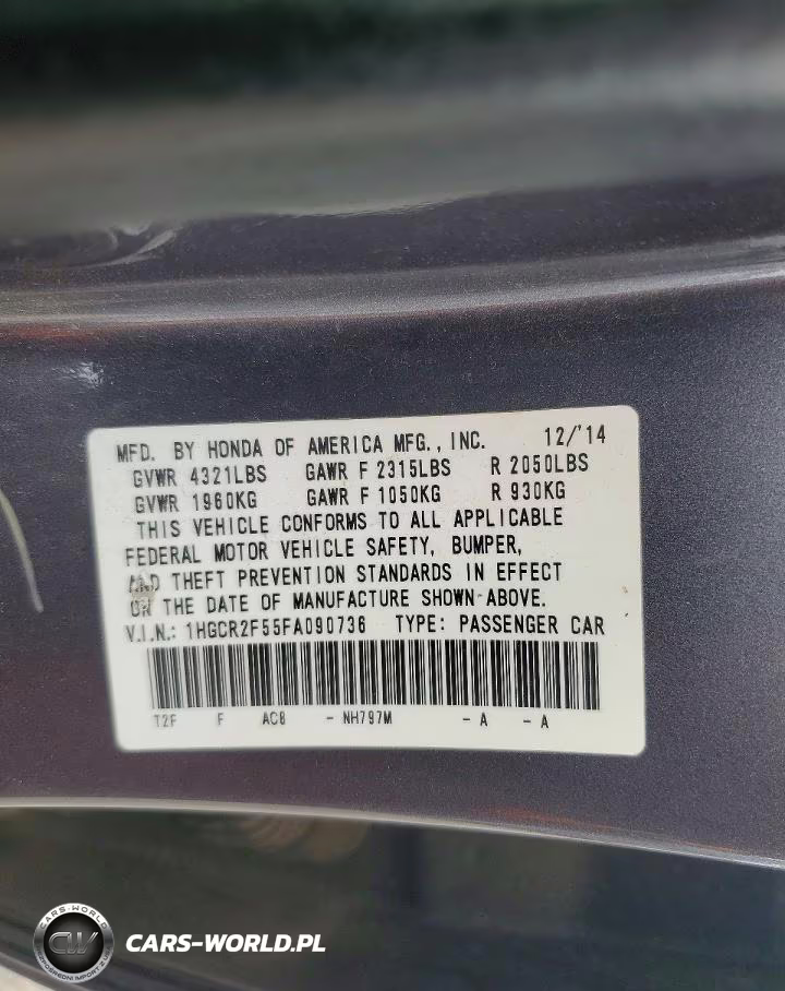 2015 Honda Accord Sport VIN:1HGCR2F55FA090736 - 12