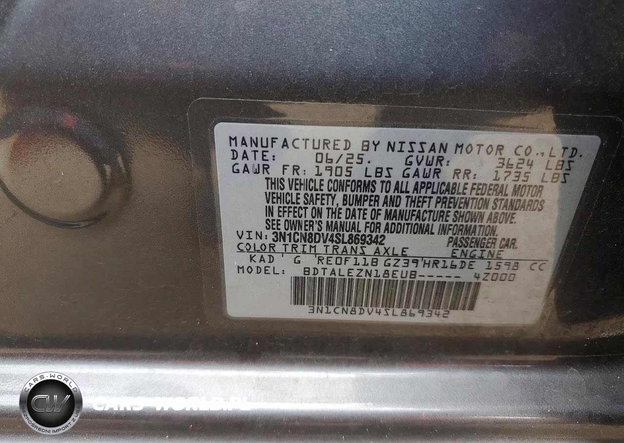 2025 Nissan Versa S VIN:3N1CN8DV4SL869342 - 12