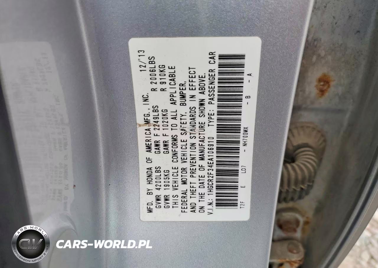 2014 Honda Accord Lx VIN:1HGCR2F34EA106910 - 12