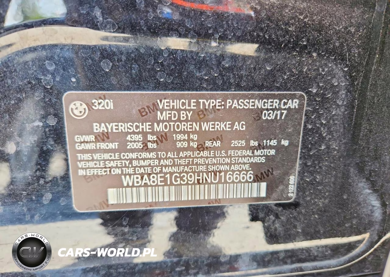 2017 BMW 320 I VIN:WBA8E1G39HNU16666 - 12