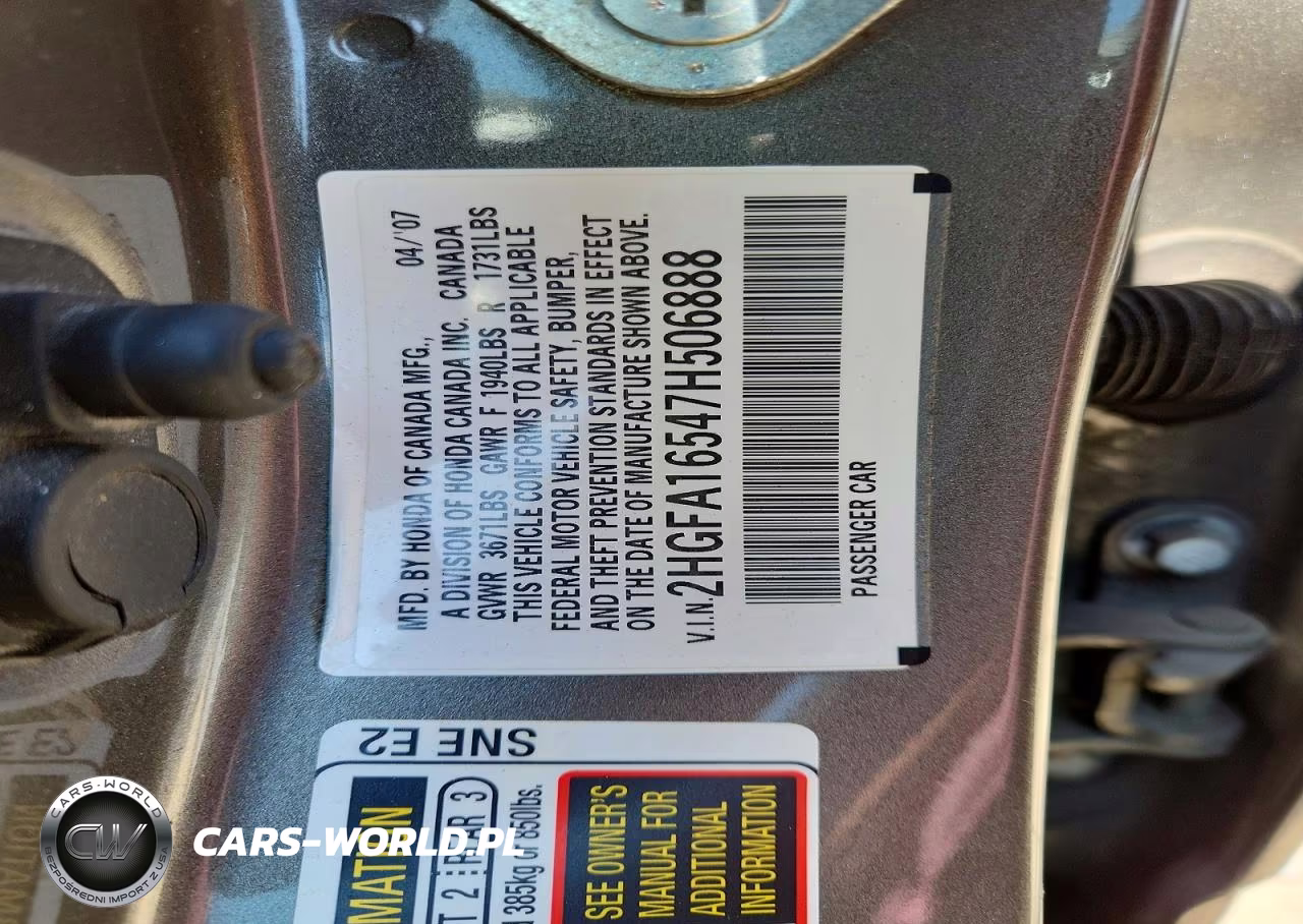 2007 Honda Civic Lx VIN:2HGFA16547H506888 - 13