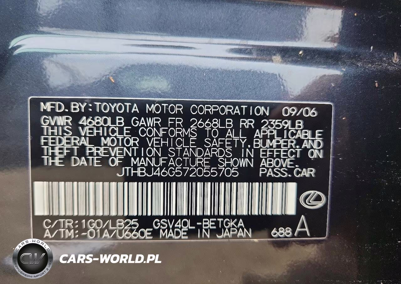 2007 Lexus Es 350 VIN:JTHBJ46G572055705 - 13