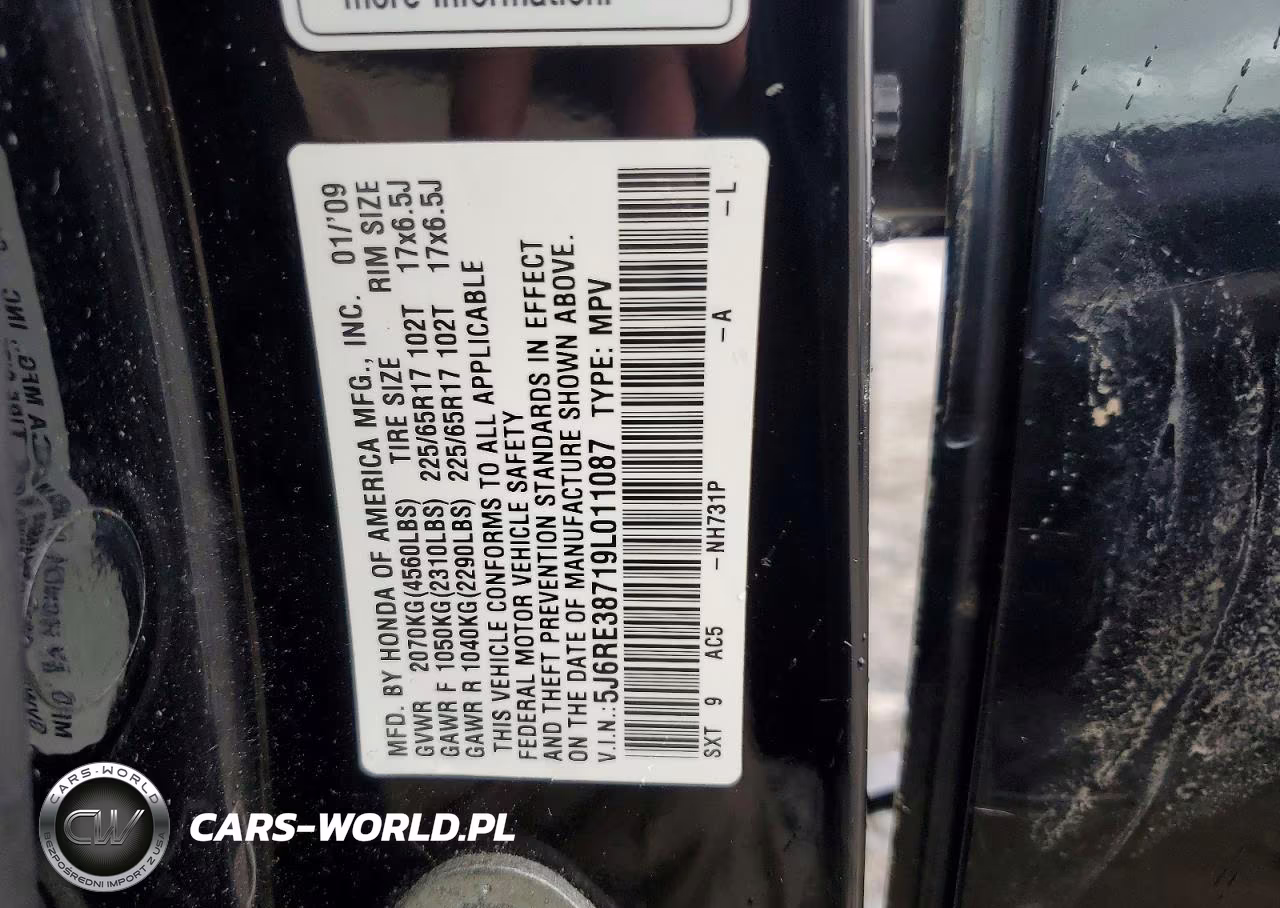 2009 Honda Cr-V Exl VIN:5J6RE38719L011087 - 13