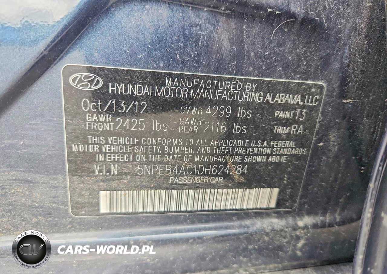 2013 Hyundai Sonata Gls VIN:5NPEB4AC1DH624284 - 12
