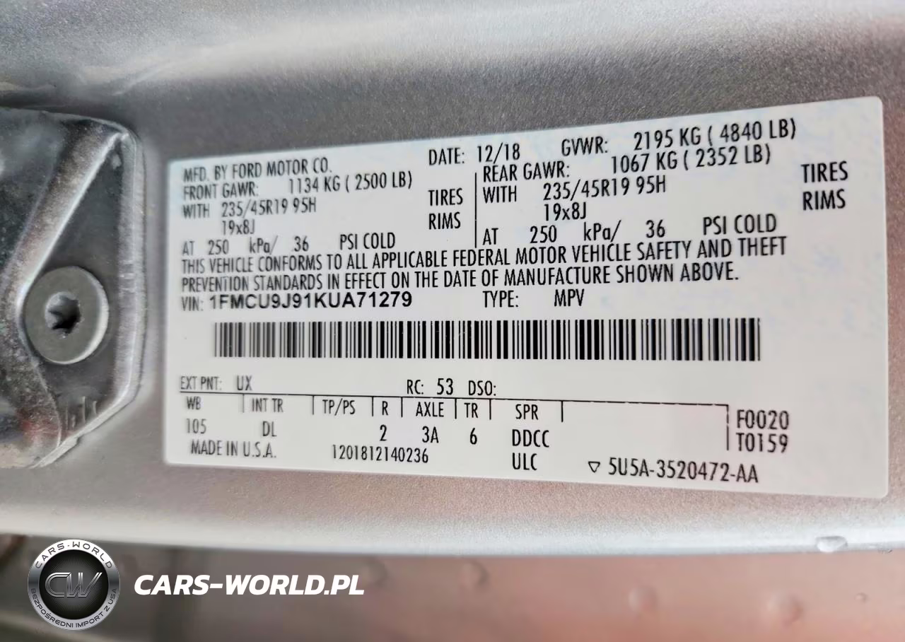 2019 Ford Escape Titanium VIN:1FMCU9J91KUA71279 - 13