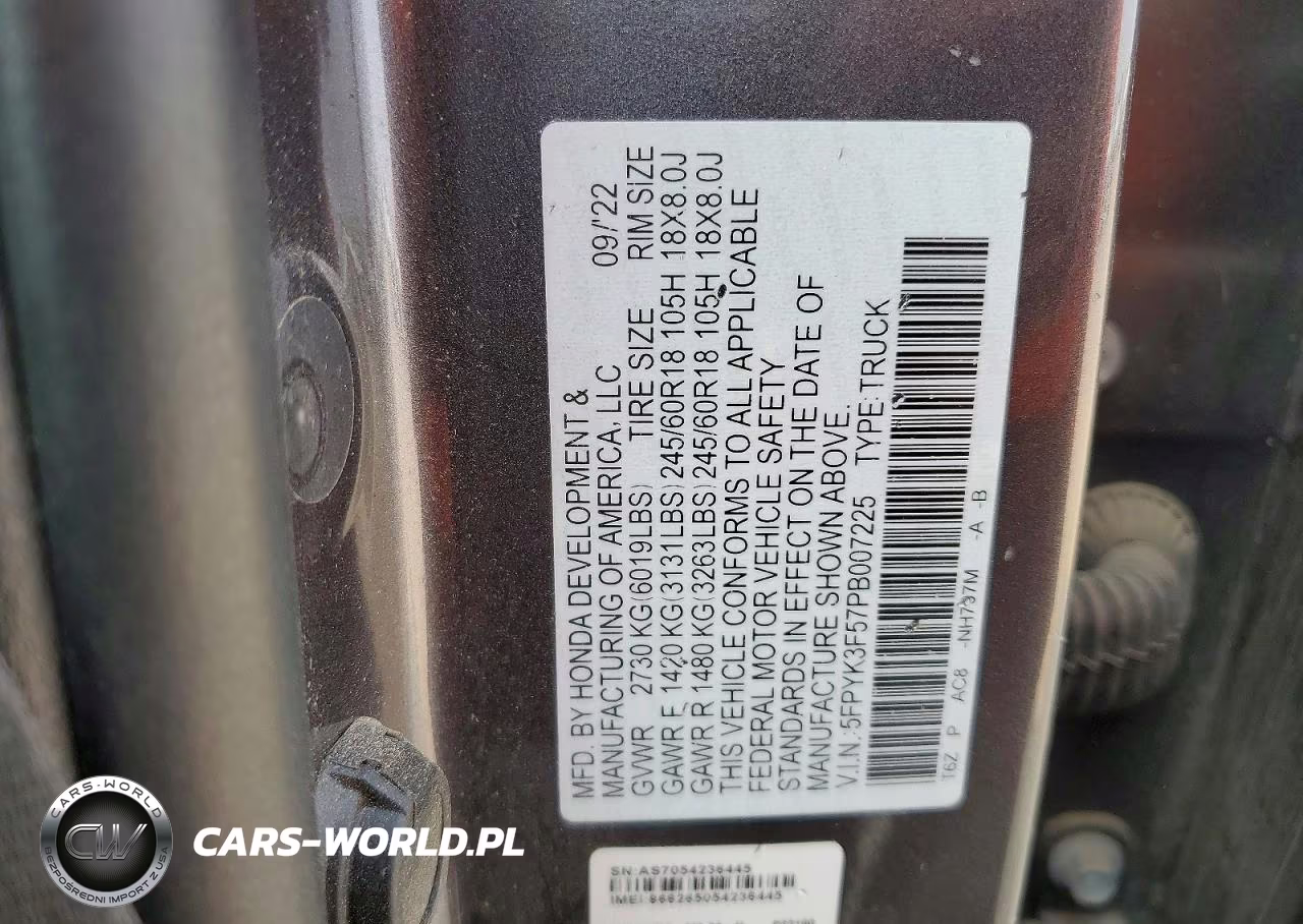 2023 Honda Ridgeline Rtl VIN:5FPYK3F57PB007225 - 12