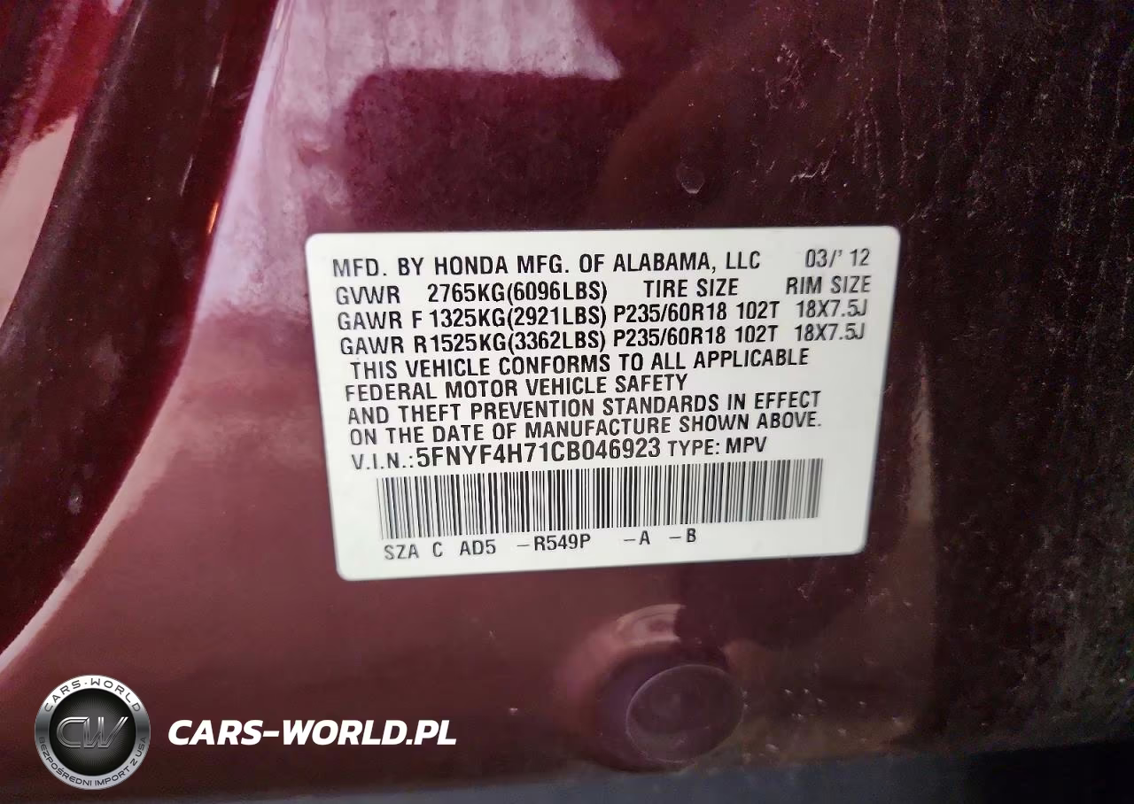 2012 Honda Pilot Exln VIN:5FNYF4H71CB046923 - 14