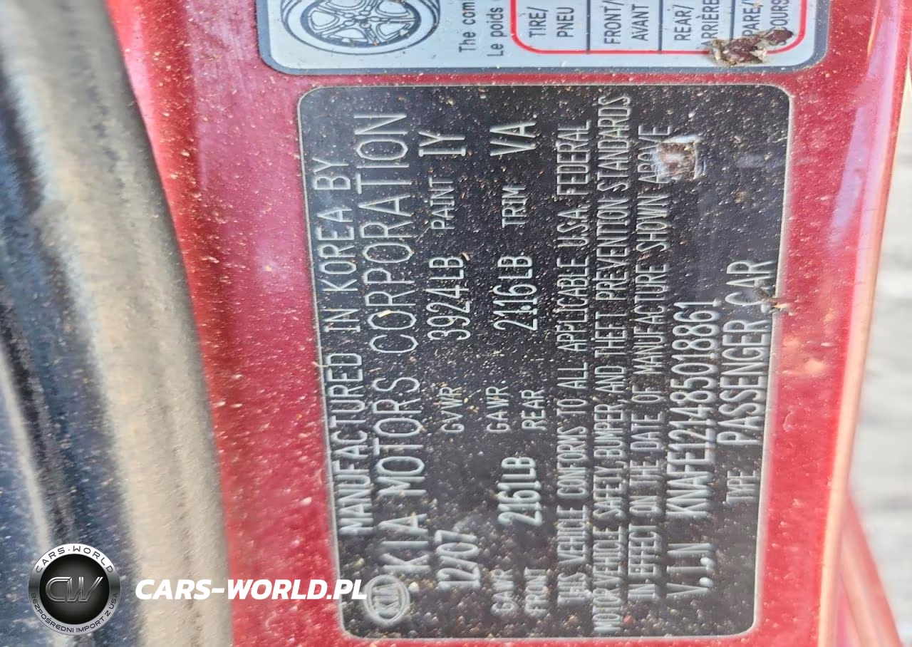 2008 Kia Spectra Lx VIN:KNAFE121485018861 - 12