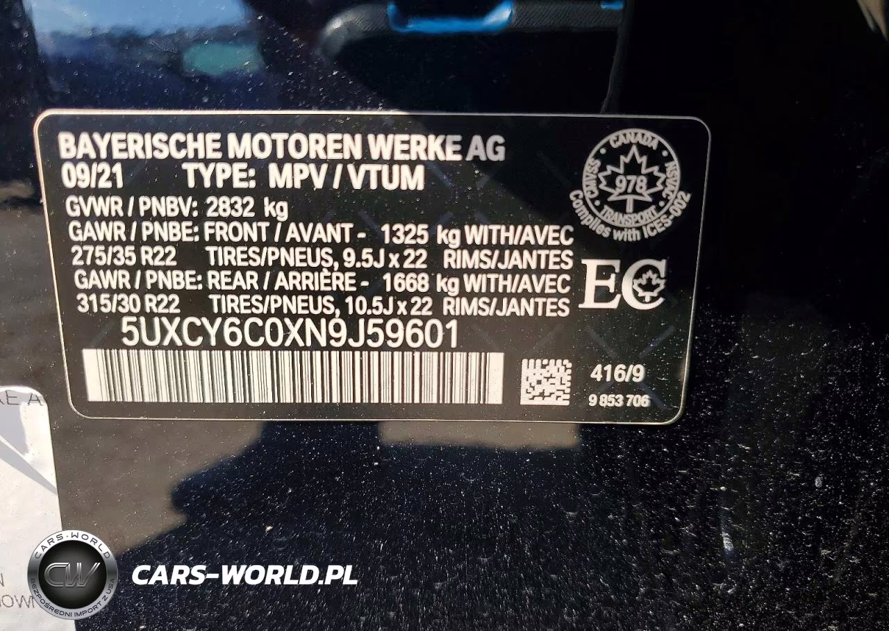 2022 BMW X6 xDrive40I VIN:5UXCY6C0XN9J59601 - 14