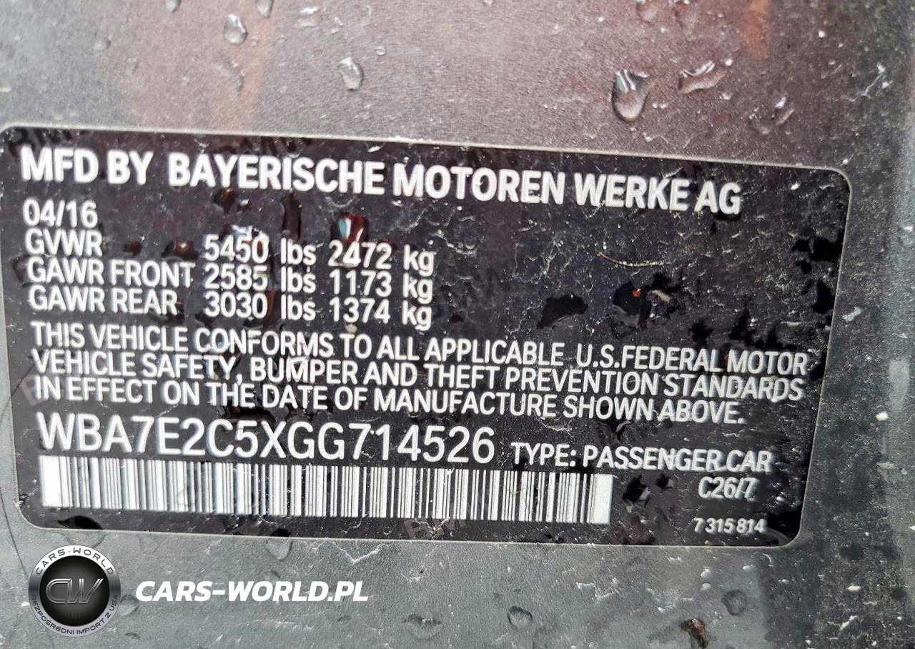 2016 BMW 740 I VIN:WBA7E2C5XGG714526 - 12