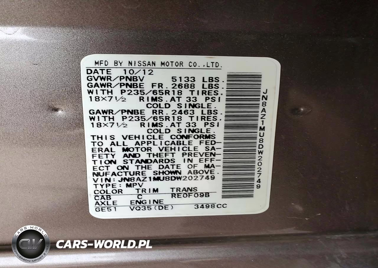 2013 Nissan Murano S VIN:JN8AZ1MU8DW202749 - 12