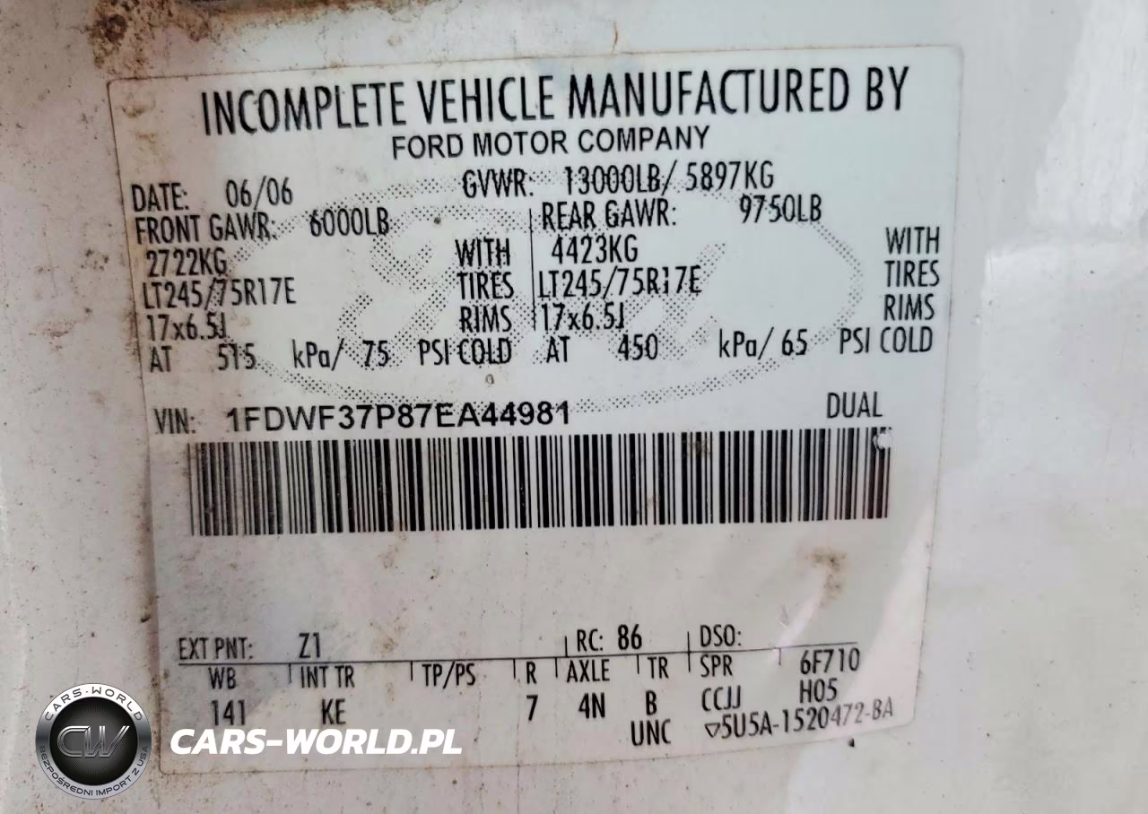 FORD F350 SUPER VIN:1FDWF37P87EA44981 - 12