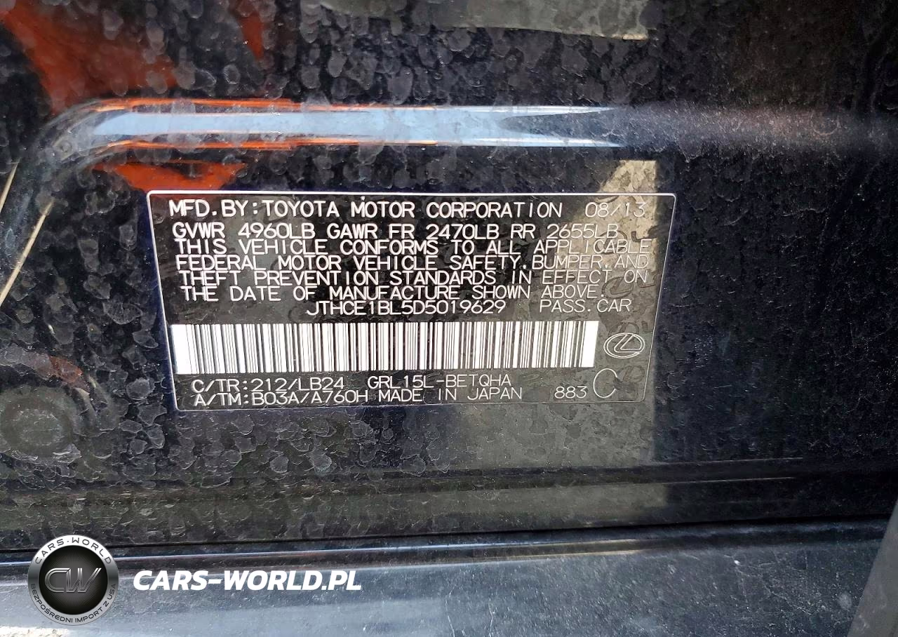 2013 Lexus Gs 350 VIN:JTHCE1BL5D5019629 - 12