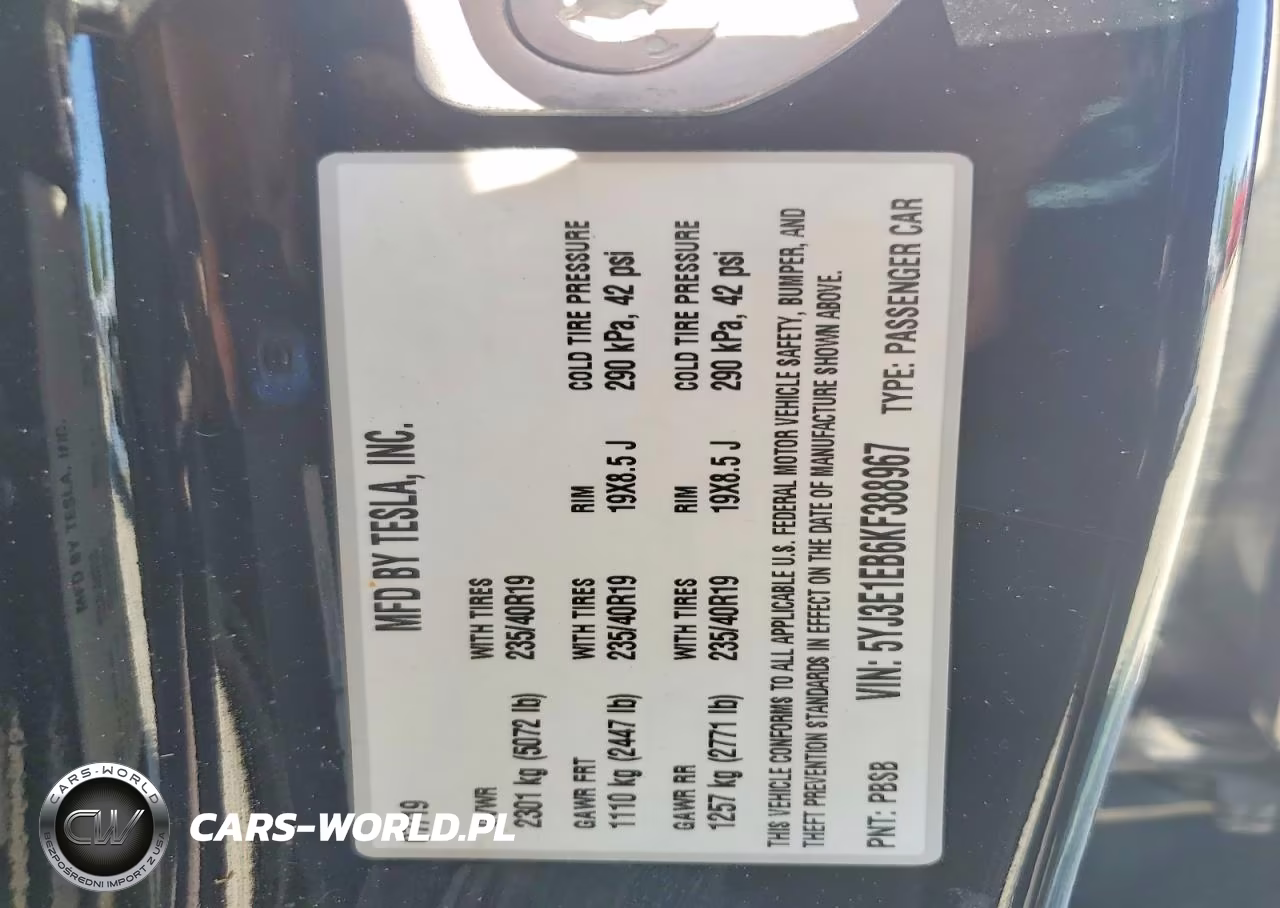 2019 Tesla Model 3 VIN:5YJ3E1EB6KF388967 - 12