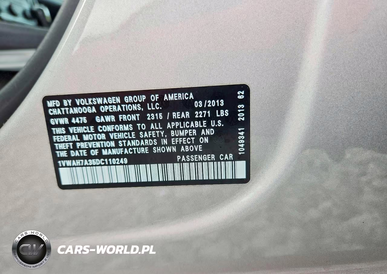 2013 Volkswagen Passat S VIN:1VWAH7A35DC110249 - 12