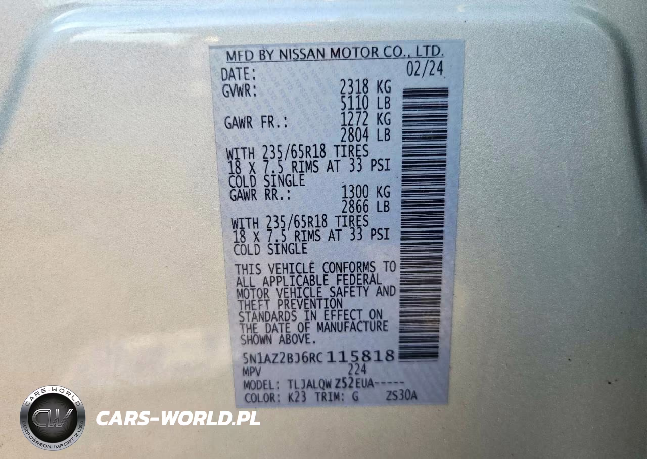 2024 Nissan Murano Sv VIN:5N1AZ2BJ6RC115818 - 12