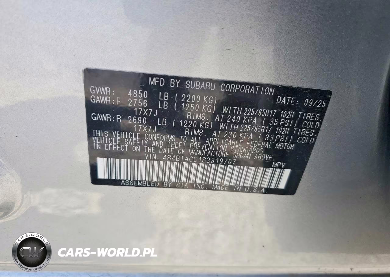 2025 Subaru Outback Premium VIN:4S4BTACC1S3319707 - 14