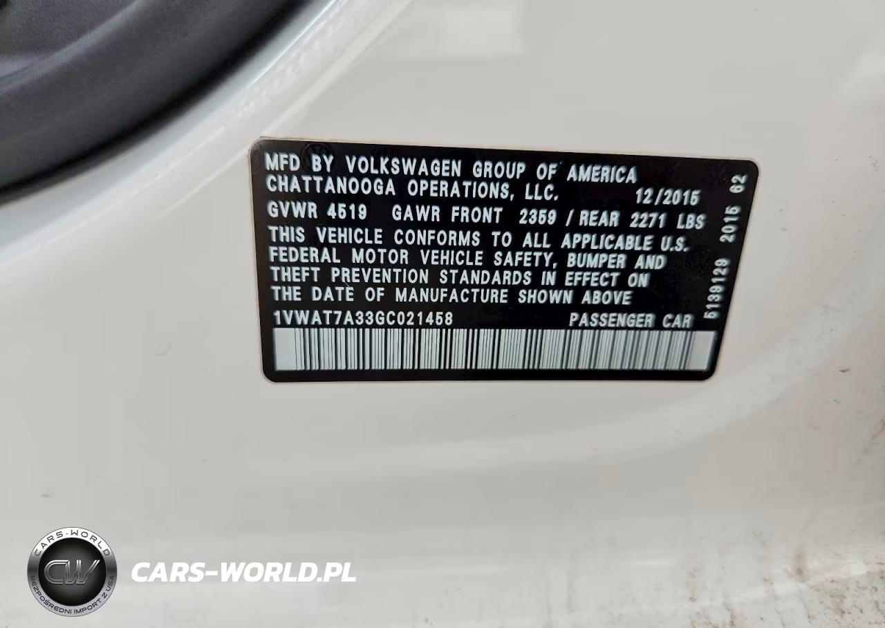 2016 Volkswagen Passat S VIN:1VWAT7A33GC021458 - 12