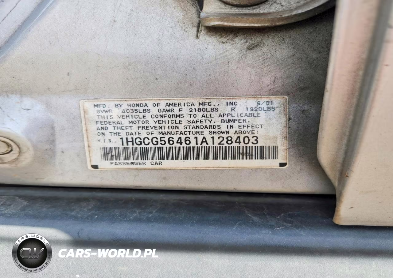 2001 Honda Accord Lx VIN:1HGCG56461A128403 - 12