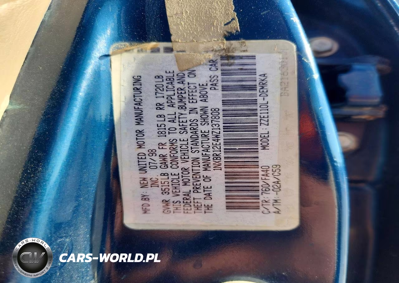 1998 Toyota Corolla Ve VIN:1NXBR12E4WZ137808 - 12