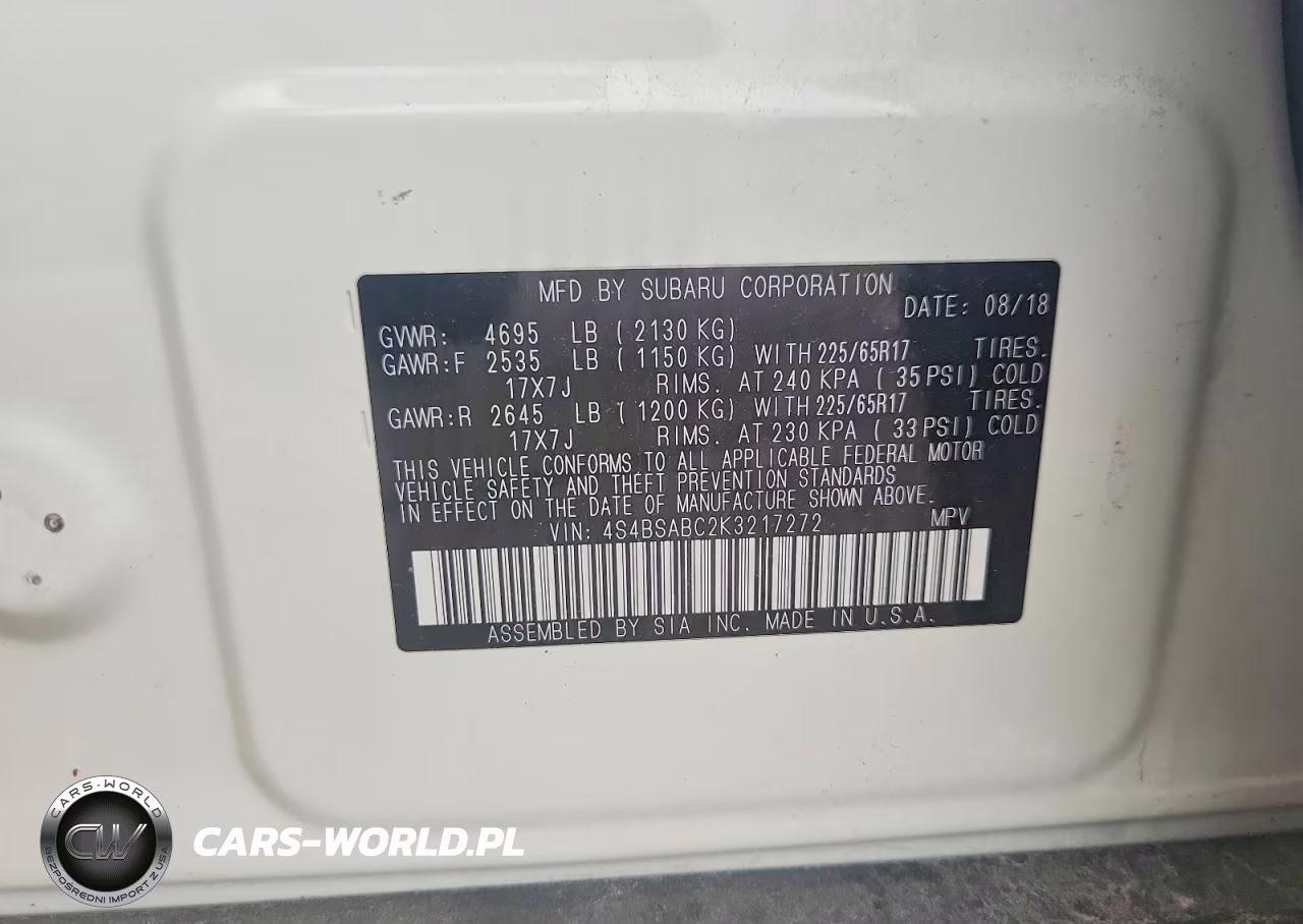 2019 Subaru Outback 2.5I VIN:4S4BSABC2K3217272 - 12