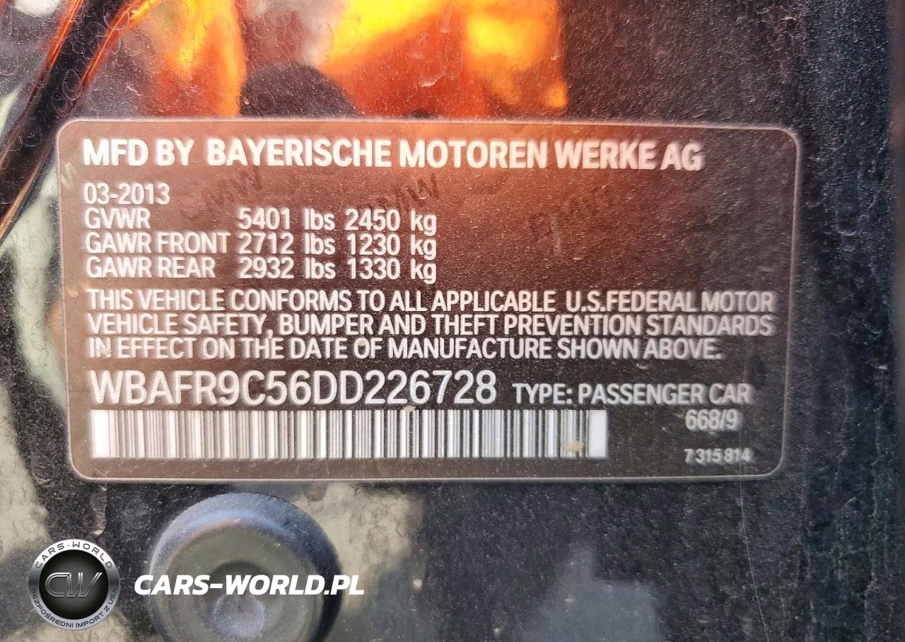 2013 BMW 550 I VIN:WBAFR9C56DD226728 - 12