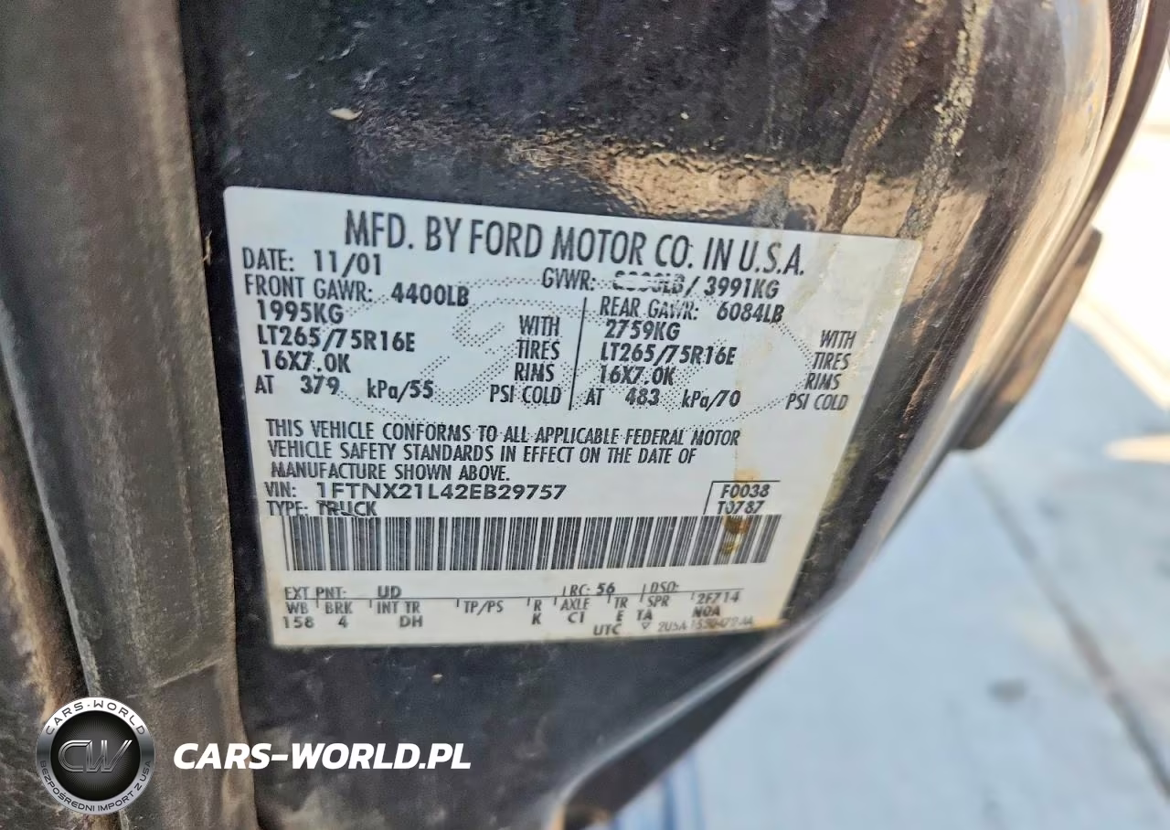 2002 Ford F250 Super Duty VIN:1FTNX21L42EB29757 - 12