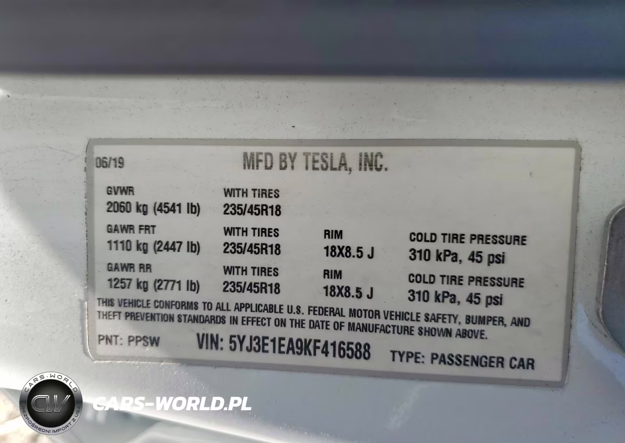2019 Tesla Model 3 VIN:5YJ3E1EA9KF416588 - 12