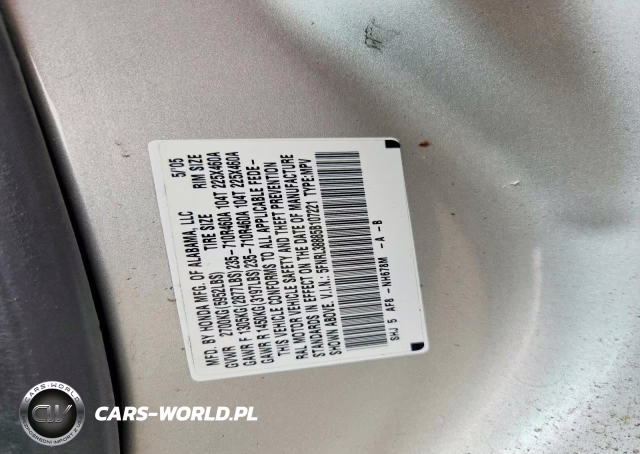 2005 Honda Odyssey Touring VIN:5FNRL38885B107221 - 13
