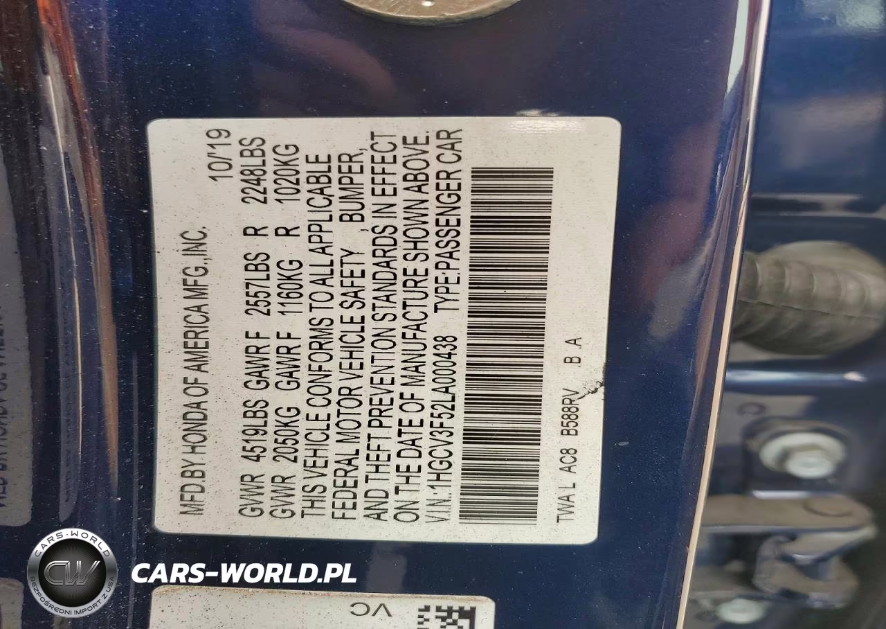 2020 Honda Accord Hybrid Exl VIN:1HGCV3F52LA000438 - 12