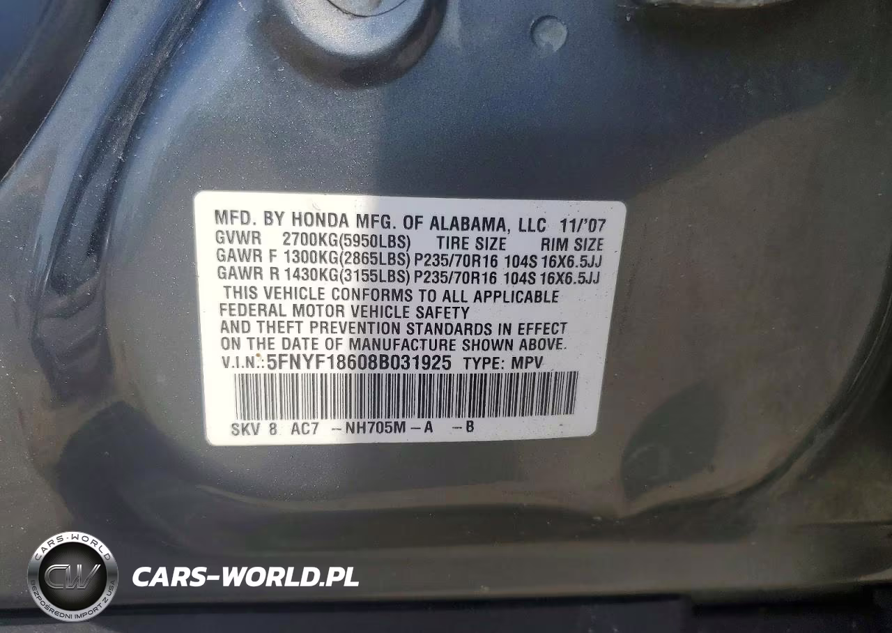 2008 Honda Pilot Exl VIN:5FNYF18608B031925 - 13