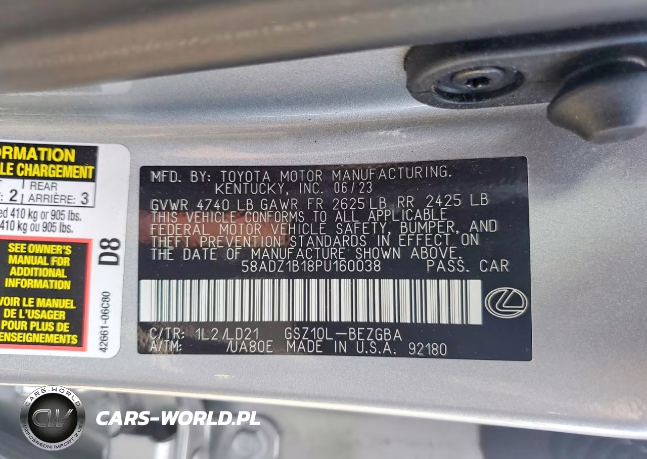 2023 Lexus Es 350 Base VIN:58ADZ1B18PU160038 - 12