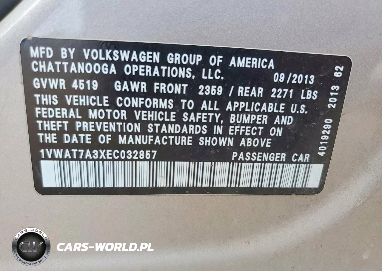 2014 Volkswagen Passat S VIN:1VWAT7A3XEC032857 - 12