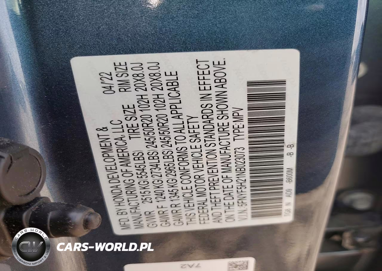 2022 Honda Pilot Se VIN:5FNYF5H21NB023073 - 14