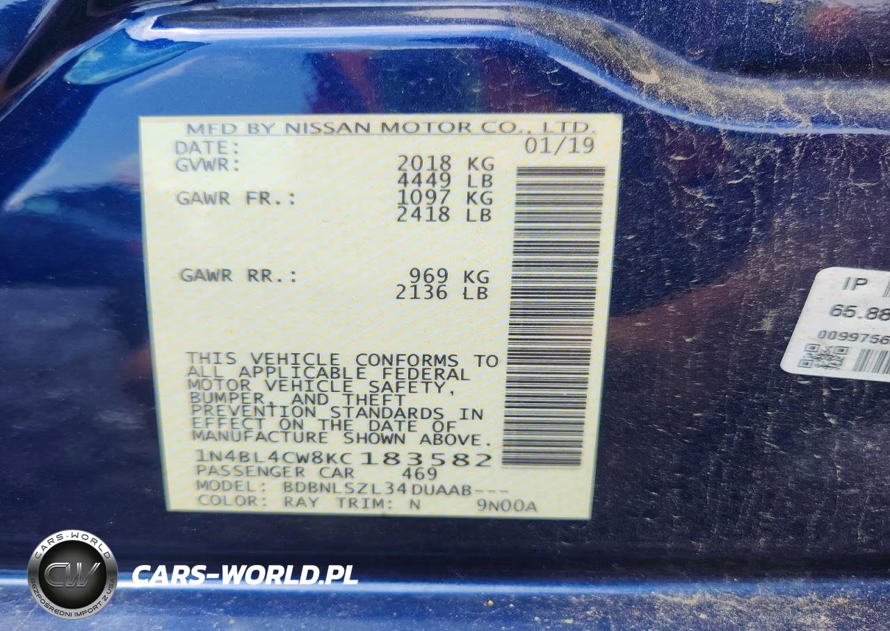 2019 Nissan Altima Sr VIN:1N4BL4CW8KC183582 - 12
