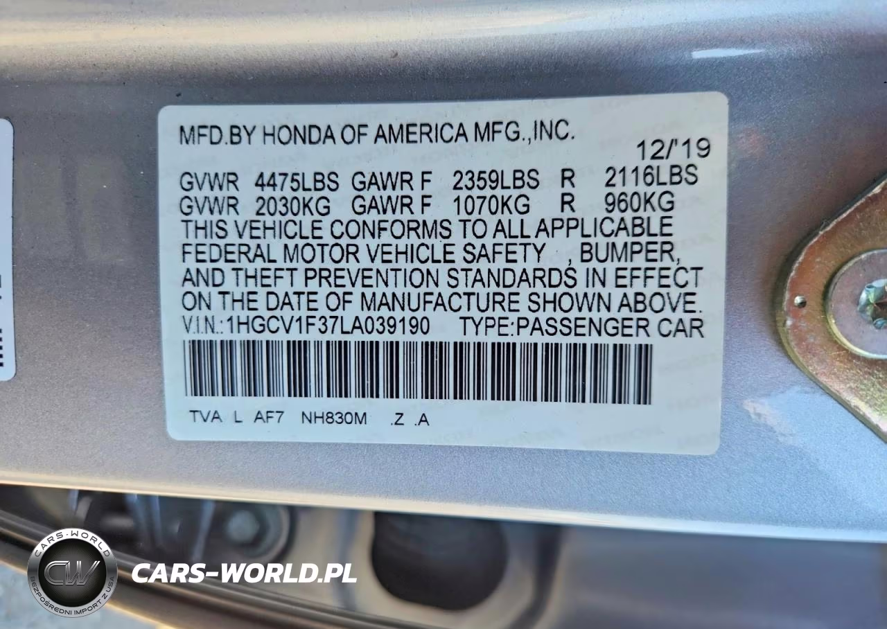 2020 Honda Accord Sport VIN:1HGCV1F37LA039190 - 13