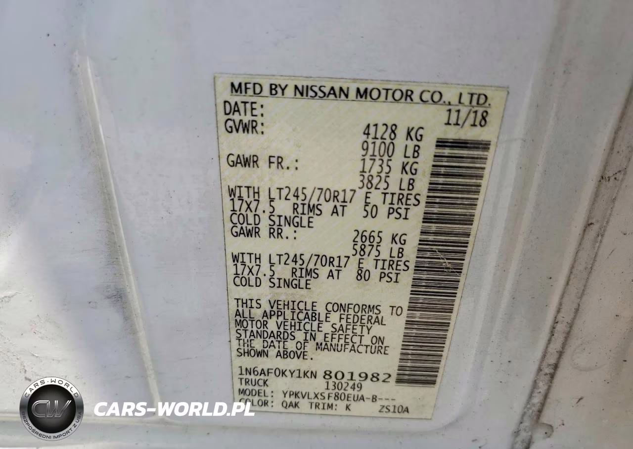2019 Nissan Nv 2500 Hd Sv VIN:1N6AF0KY1KN801982 - 13