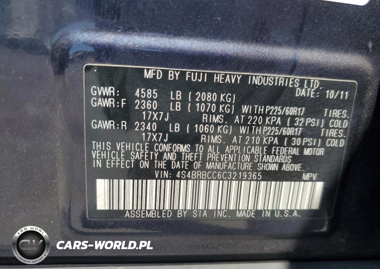 2012 Subaru Outback 2.5I Premium VIN:4S4BRBCC6C3219365 - 13