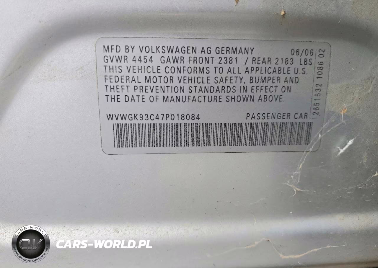 2007 Volkswagen Passat 2.0T VIN:WVWGK93C47P018084 - 12