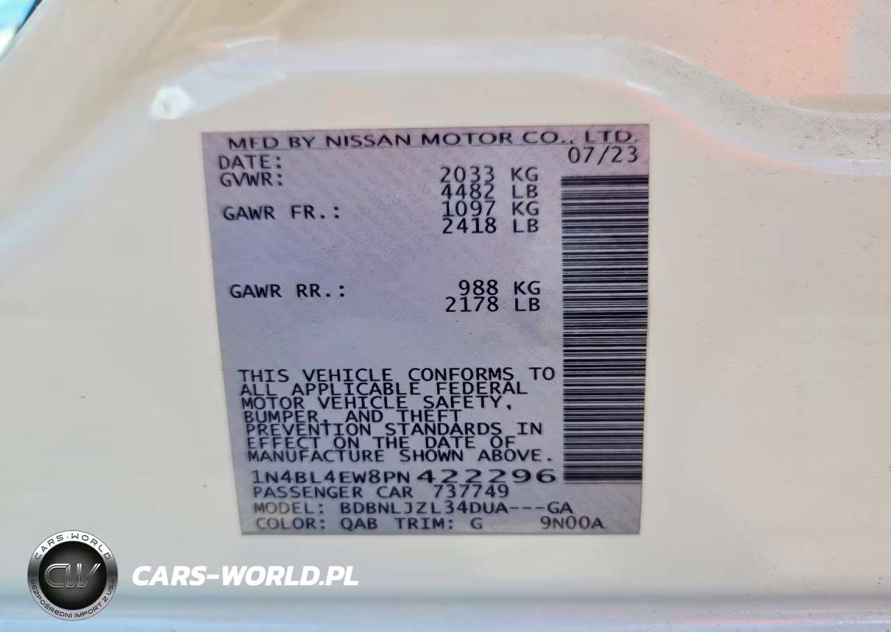 2023 Nissan Altima Sl VIN:1N4BL4EW8PN422296 - 12