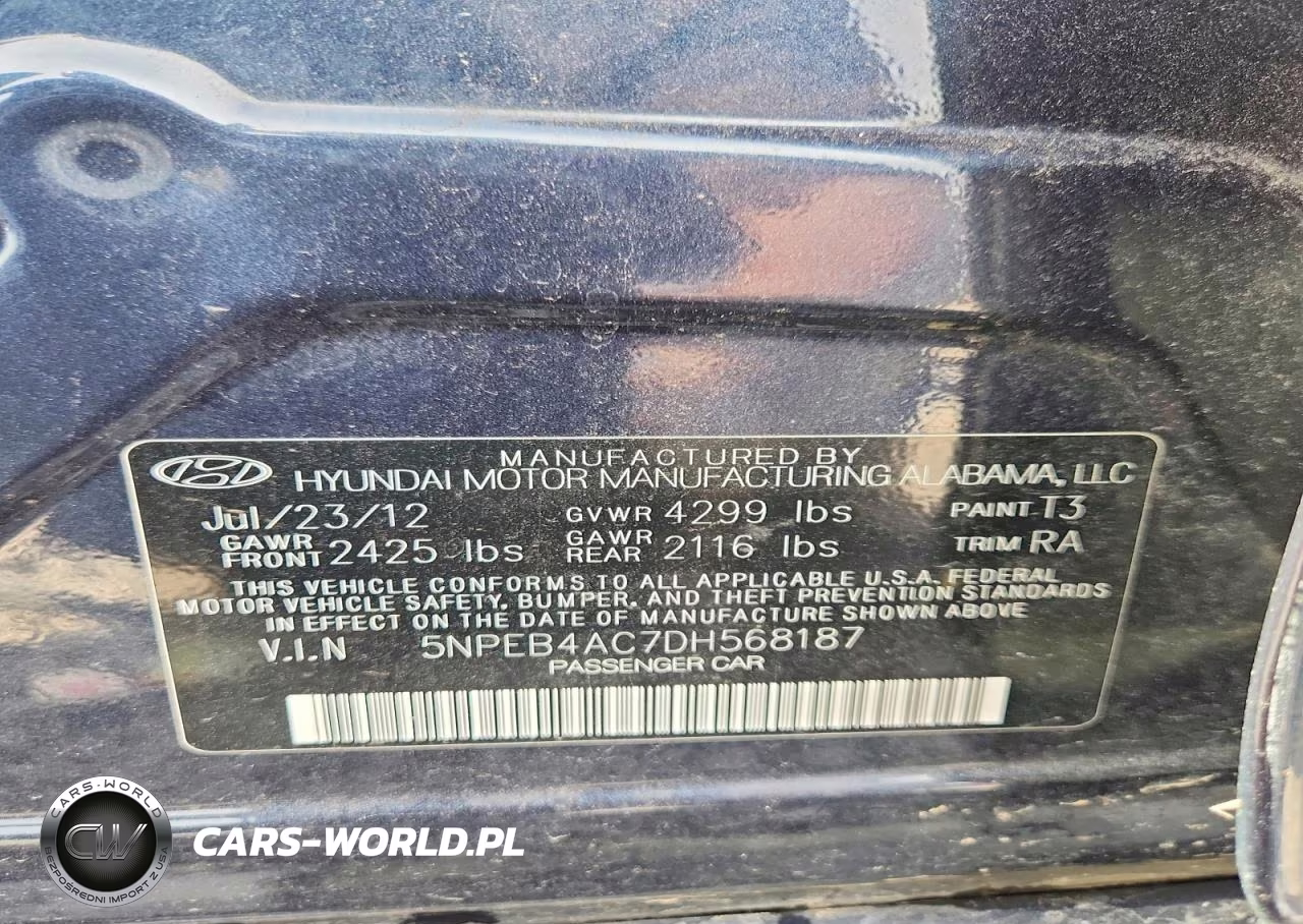 2013 Hyundai Sonata Gls VIN:5NPEB4AC7DH568187 - 12
