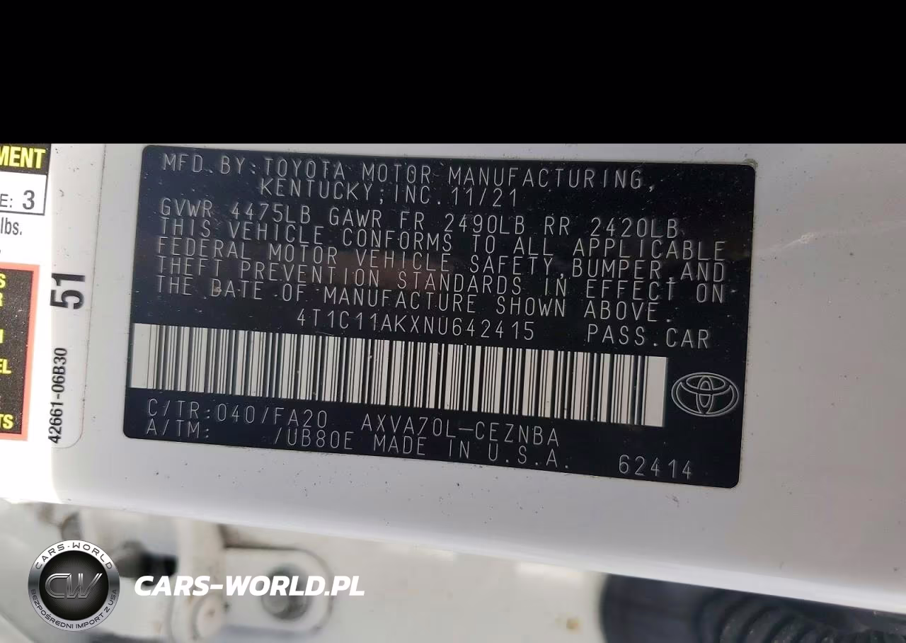 2022 Toyota Camry Le VIN:4T1C11AKXNU642415 - 12