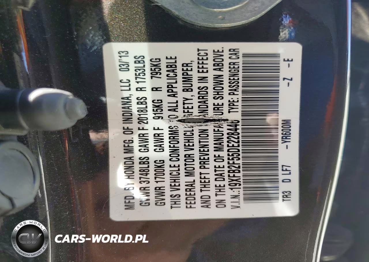 2013 Honda Civic Lx VIN:19XFB2F55DE228446 - 12