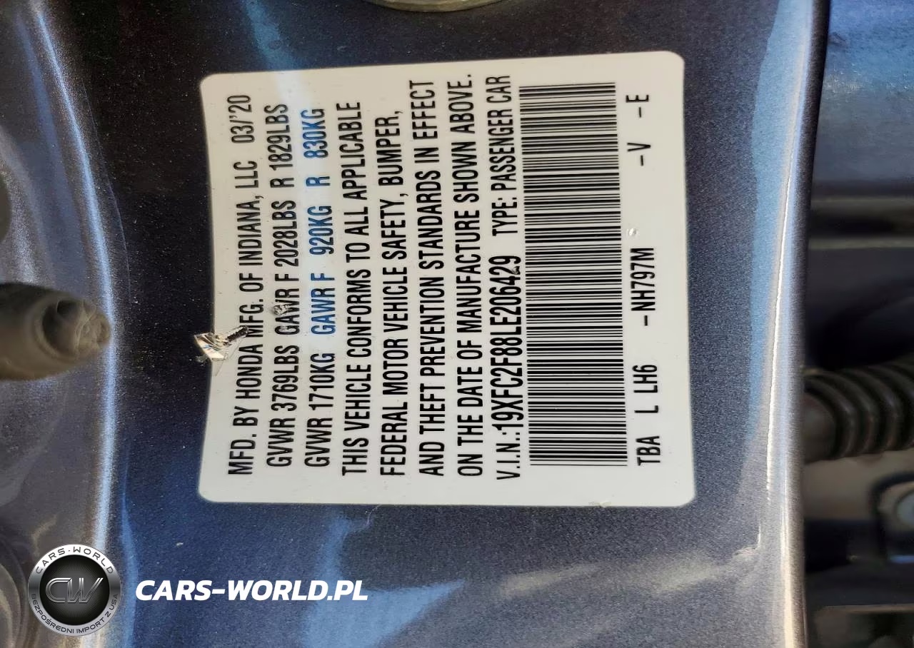 2020 Honda Civic Sport VIN:19XFC2F88LE206429 - 12