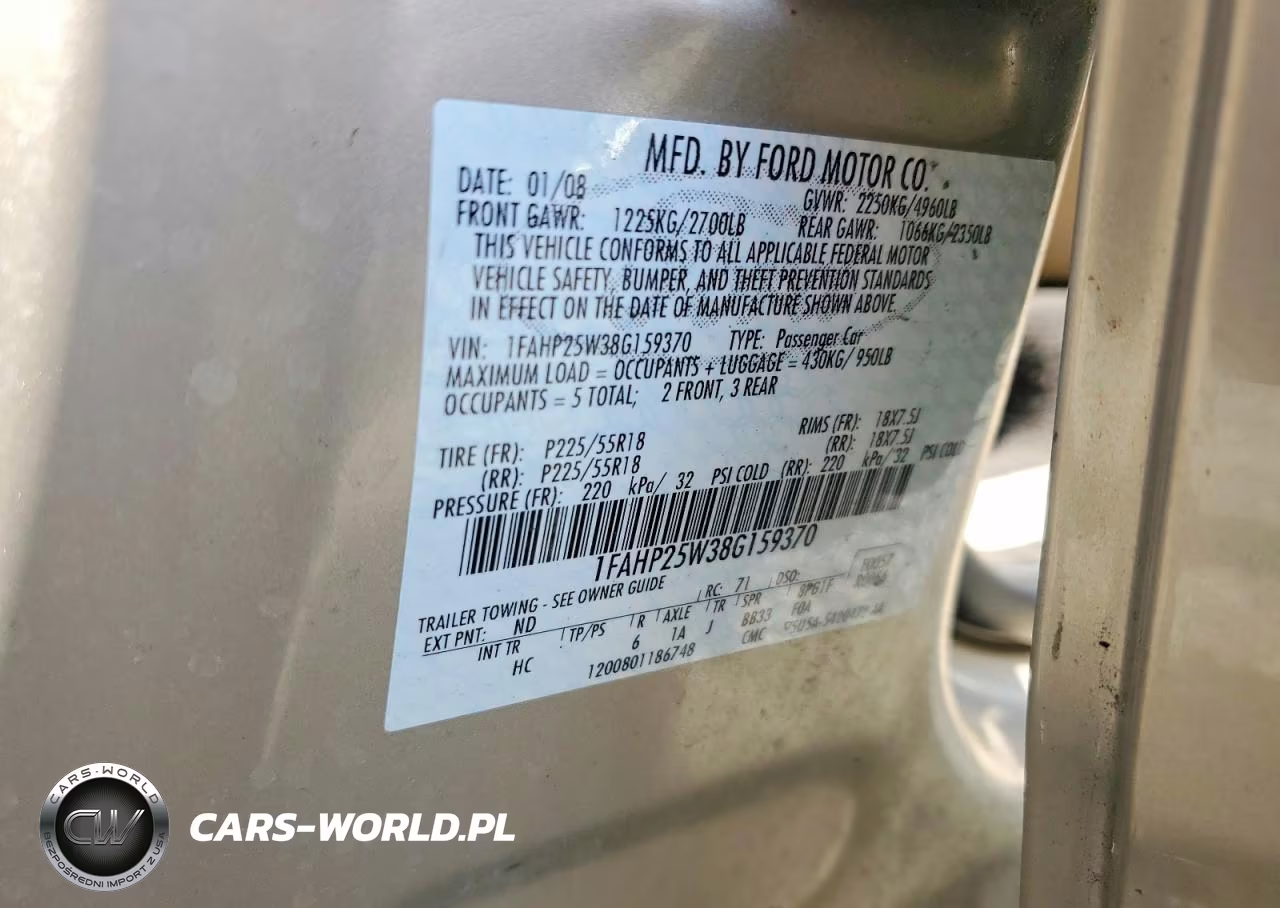 2008 Ford Taurus Limited VIN:1FAHP25W38G159370 - 13