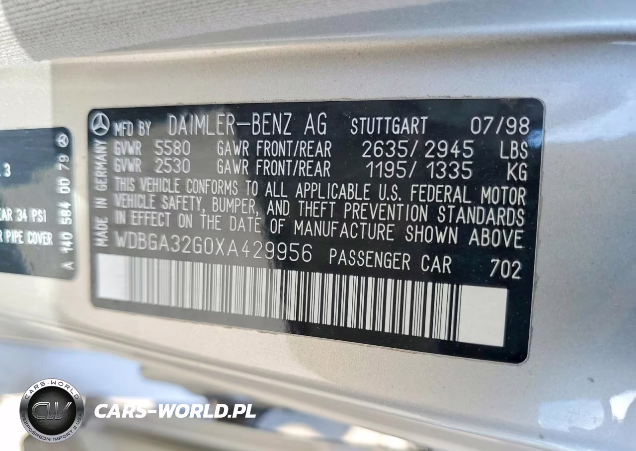 1999 Mercedes-Benz S 320W VIN:WDBGA32G0XA429956 - 12