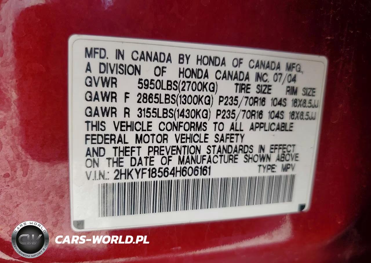 2004 Honda Pilot Exl VIN:2HKYF18564H606161 - 13