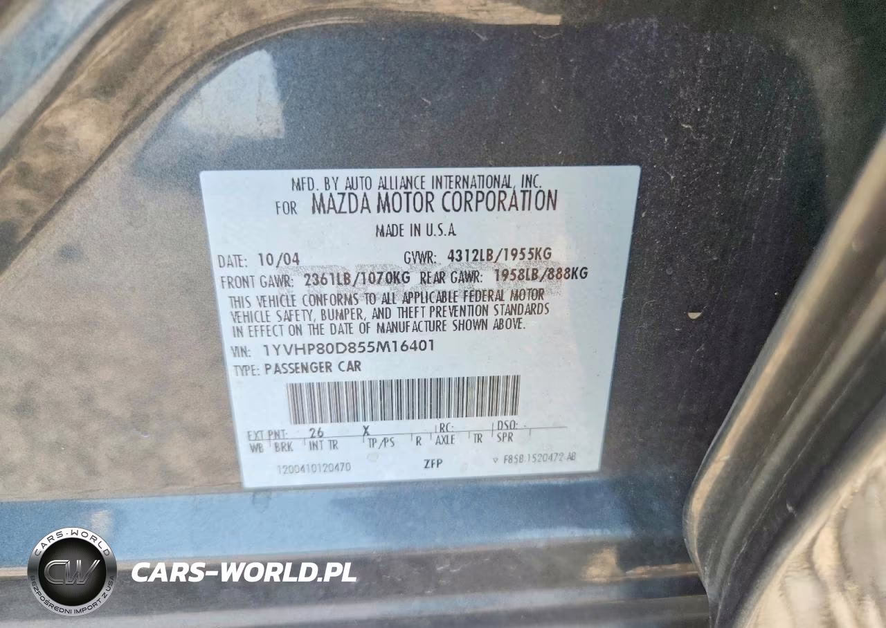 2005 Mazda 6 S VIN:1YVHP80D855M16401 - 12