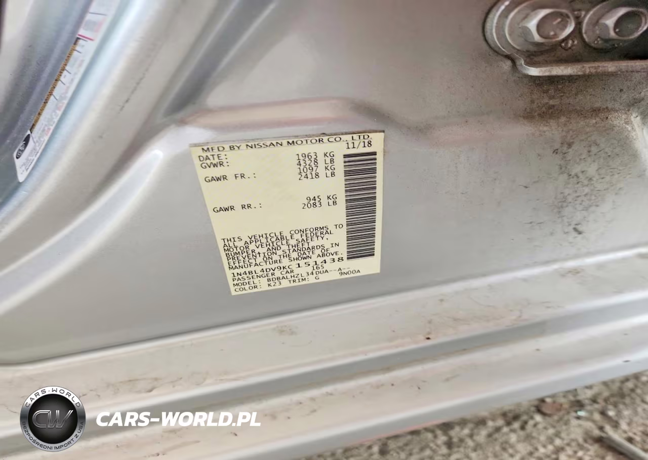 2019 Nissan Altima Sv VIN:1N4BL4DV9KC151438 - 12